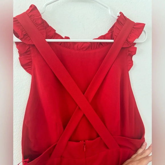 Jill Jill Stuart Red Ruffle Crossback Gown Crepe Red Evening Formal NWT Size 8 - Picture 6 of 11